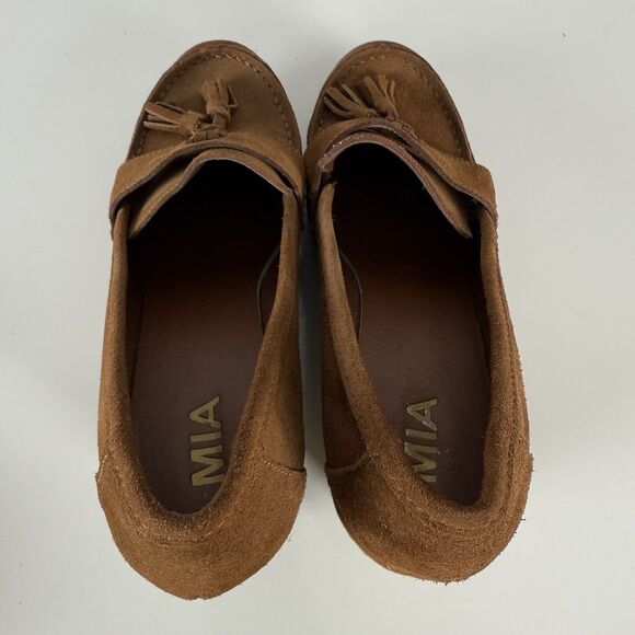 Mia Brigitta Wedge Heel Pump Suede Leather Tasseled Loafers Brown Women 10 Shoes - Picture 10 of 15